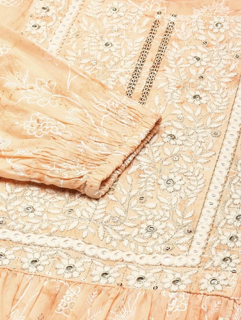 women round neck embroidered tiered kurta - 20610481 - Standard Image - 6