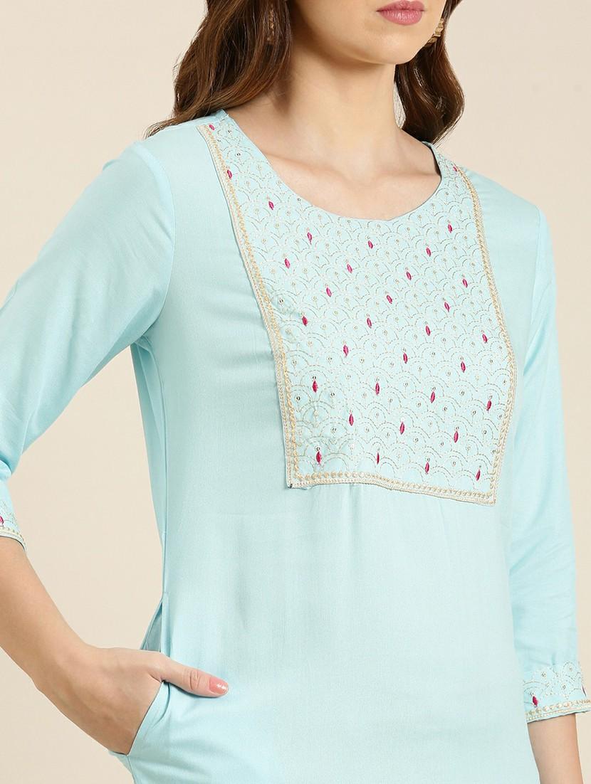 light blue embroidered straight kurta - 20610482 - Standard Image - 4