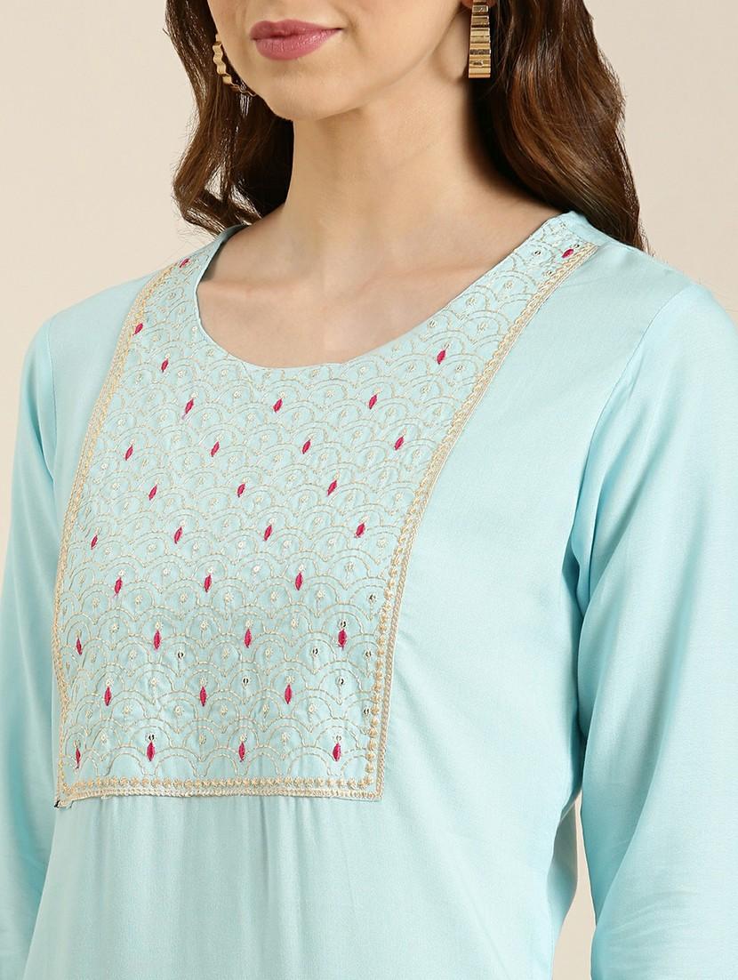 light blue embroidered straight kurta - 20610482 - Standard Image - 6
