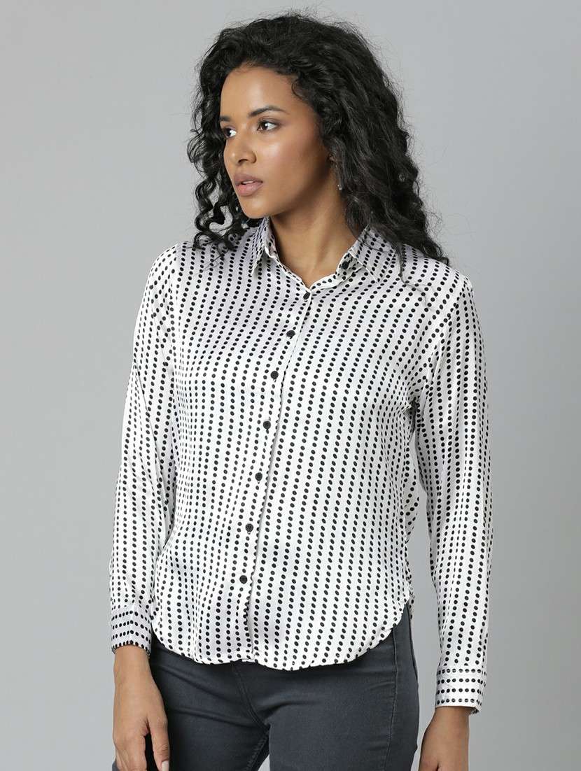 women white polka dot regular shirt - 20610507 -  Standard Image - 1