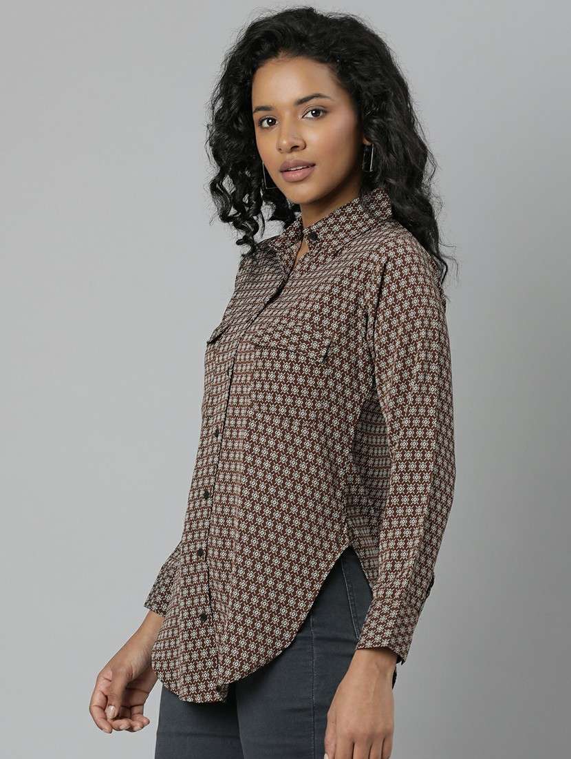 women brown & grey printed shirt - 20610511 -  Standard Image - 1