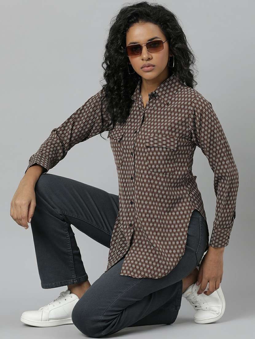 women brown & grey printed shirt - 20610511 -  Standard Image - 4