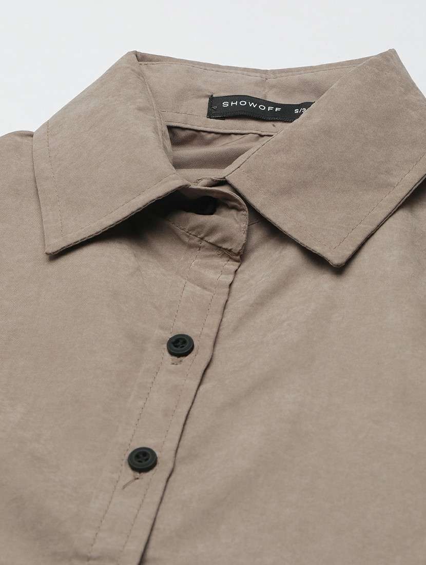 women taupe solid crop shirt - 20610513 -  Standard Image - 6