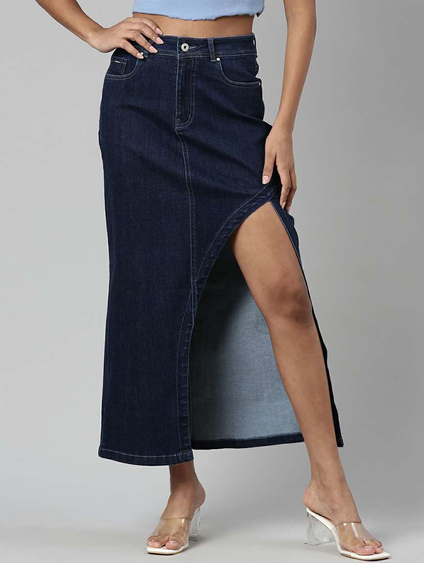women solid a-line high slit skirt
