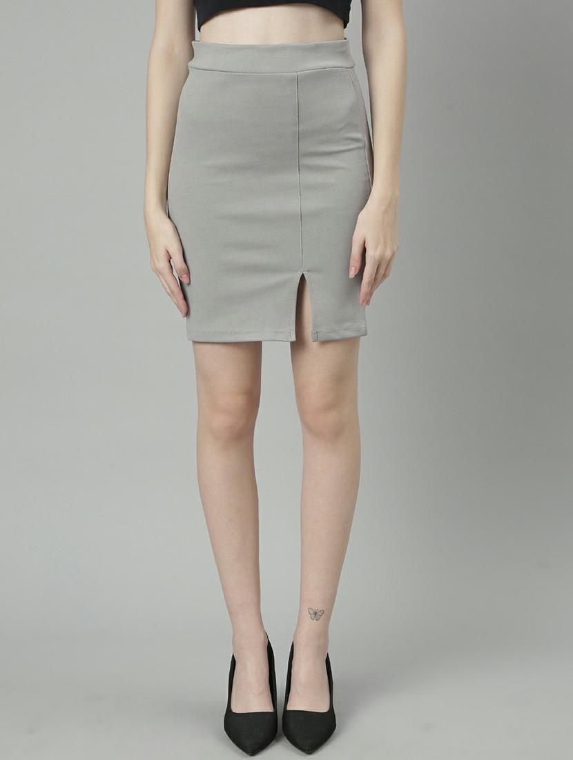 women high rise solid pencil skirt