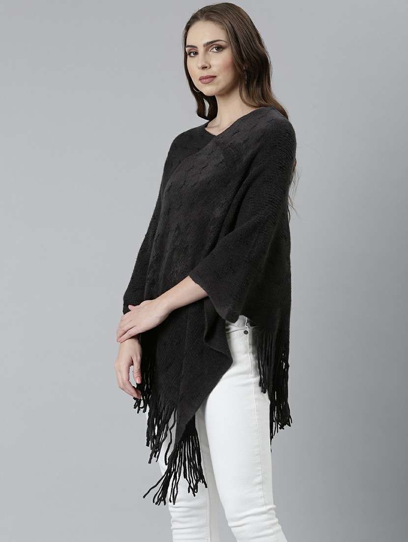 women grey self designed poncho - 20610558 -  Standard Image - 1