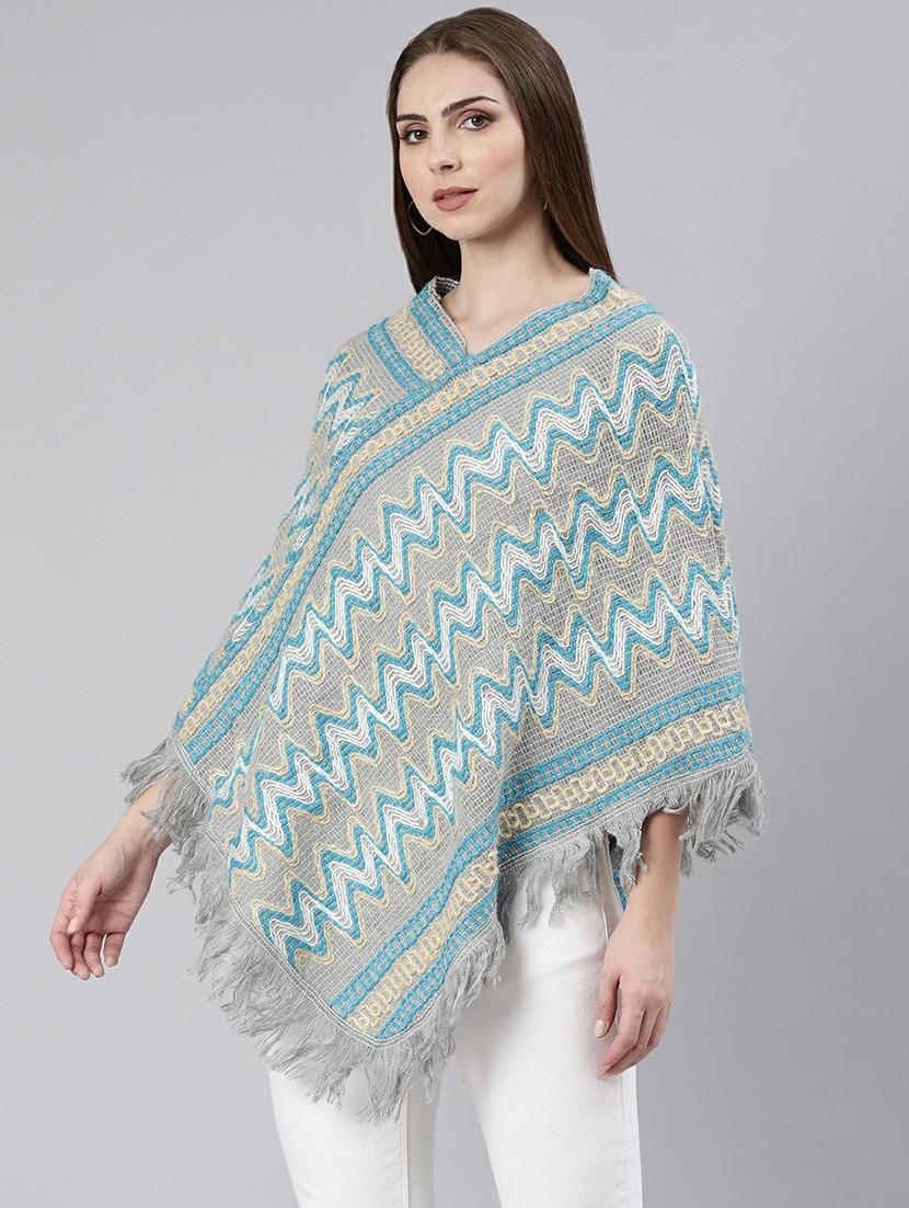 women multi color self designed poncho - 20610576 - Standard Image - 1