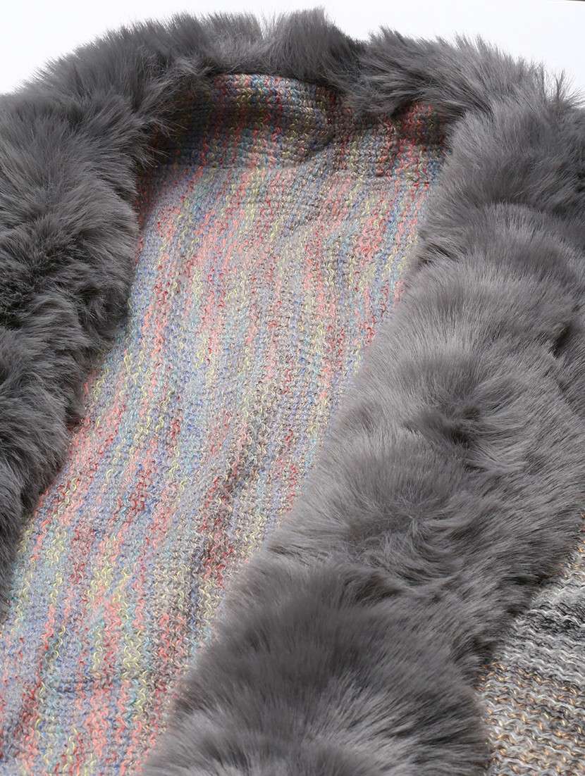 women grey collarless acrylic poncho - 20610606 -  Standard Image - 6