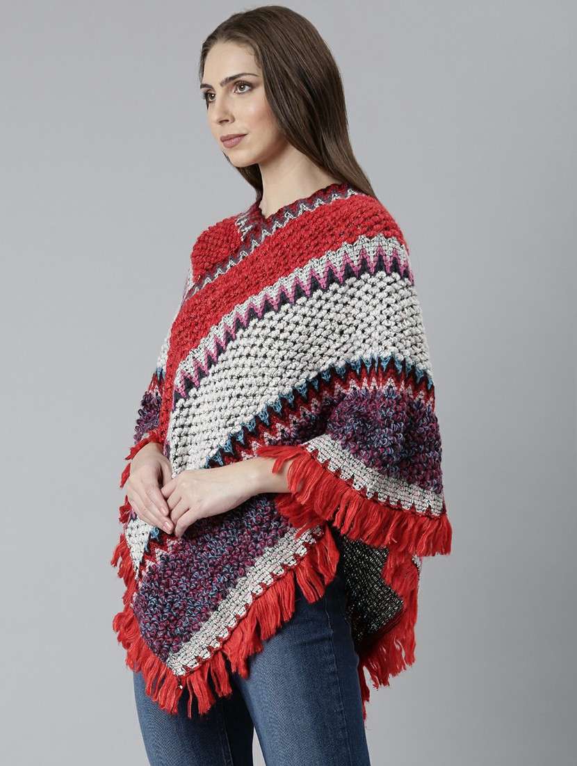 women multi colored acrylic poncho - 20610611 - Standard Image - 1