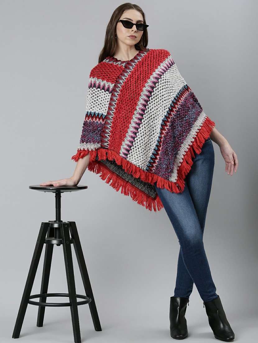 women multi colored acrylic poncho - 20610611 - Standard Image - 4