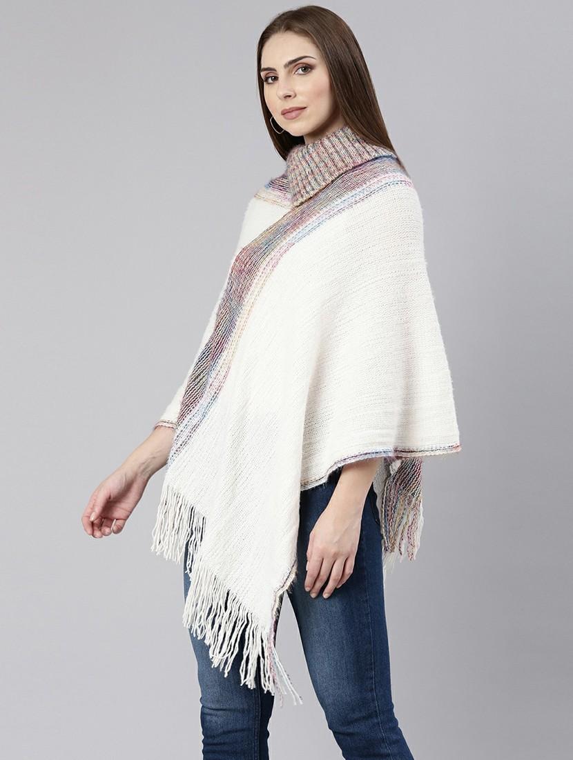 women white collared acrylic poncho - 20610613 -  Standard Image - 1
