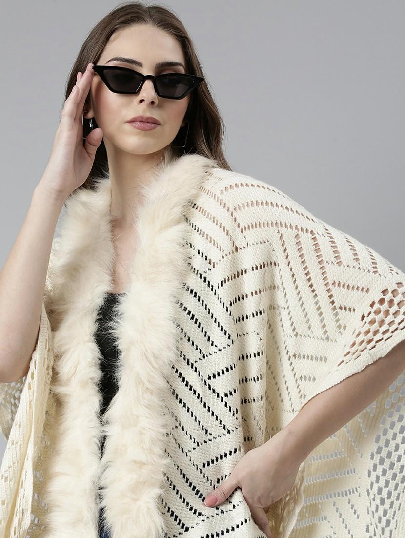 women cream self-designed poncho - 20610630 - Standard Image - 4