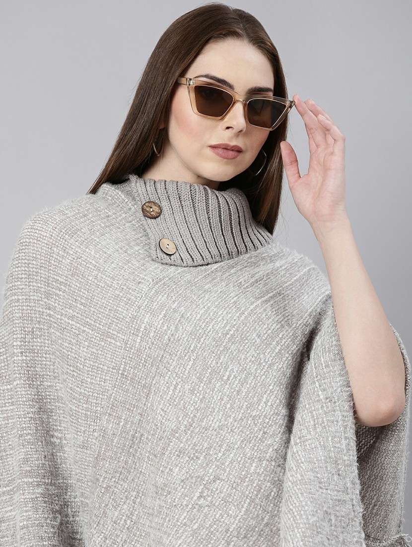 women grey self-designed poncho - 20610635 -  Standard Image - 4