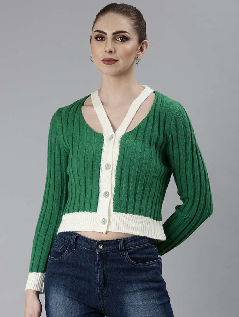 women acrylic long sleeve cardigan