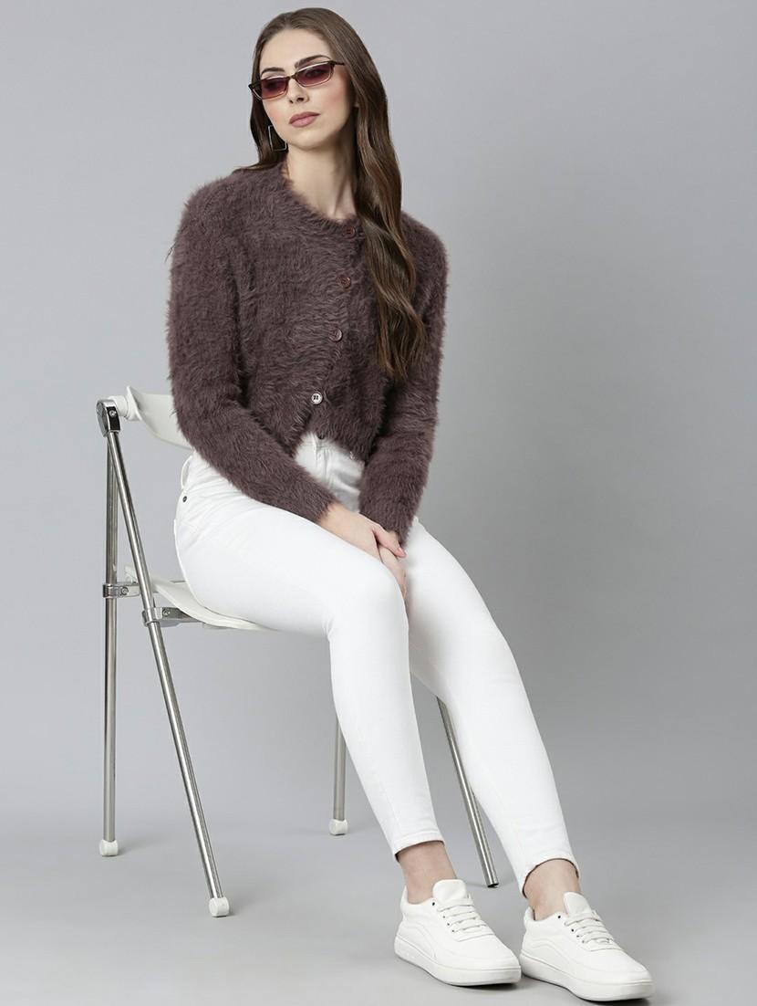 women fur acrylic long sleeve cardigan - 20610650 - Standard Image - 4