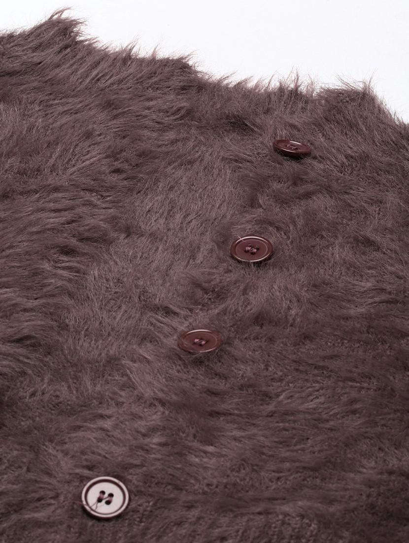 women fur acrylic long sleeve cardigan - 20610650 - Standard Image - 6