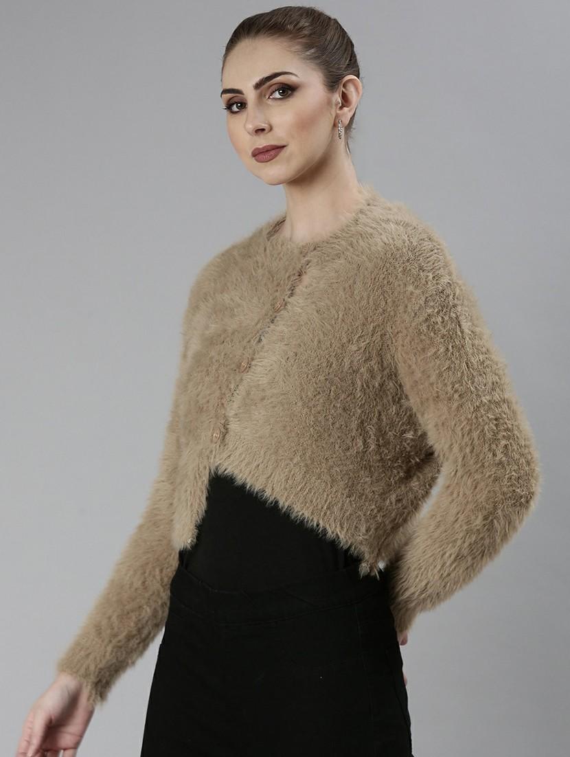 women fur acrylic long sleeve cardigan - 20610651 -  Standard Image - 1