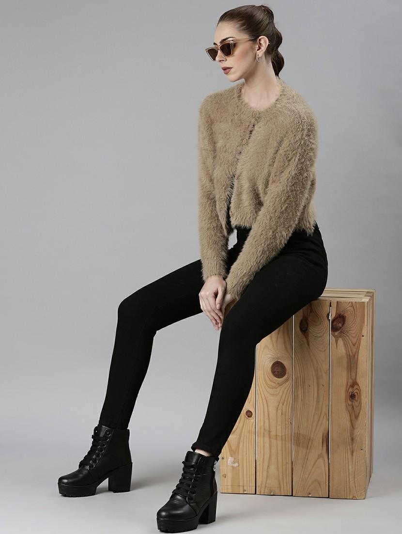women fur acrylic long sleeve cardigan - 20610651 - Standard Image - 4