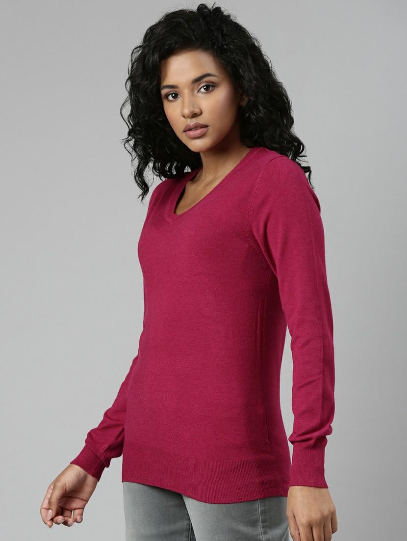 solid pink v neck casual top - 20610672 -  Standard Image - 1