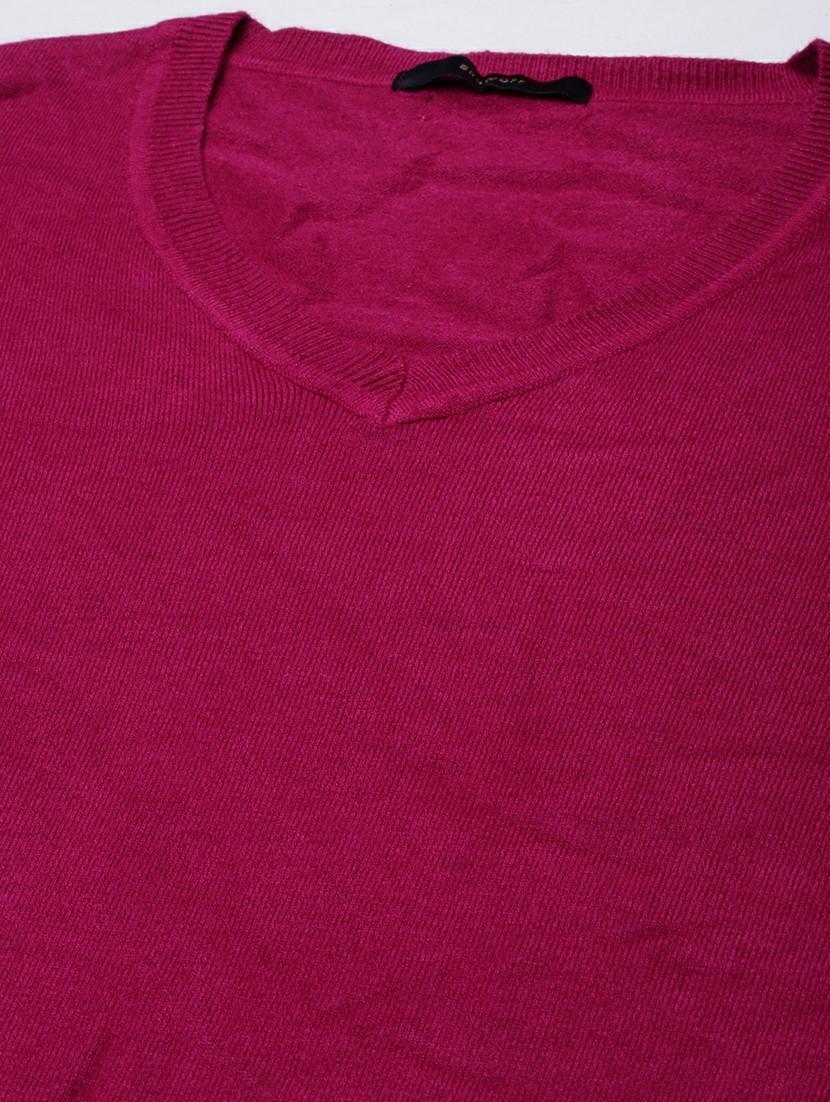 solid pink v neck casual top - 20610672 - Standard Image - 6