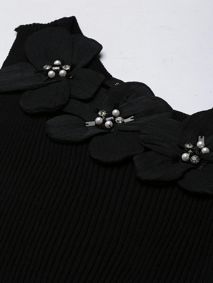 black asymmetric applique detailed crop top - 20610674 - Standard Image - 6