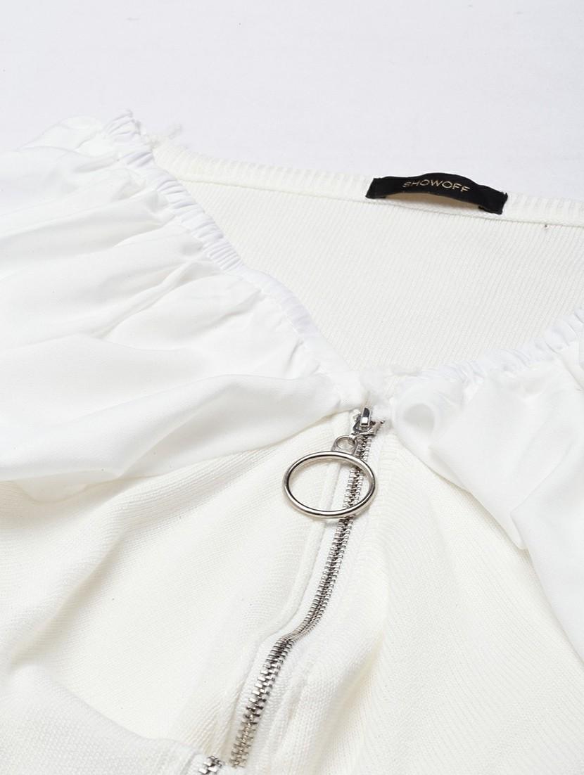 solid white zipper detailed casual top - 20610675 - Standard Image - 6