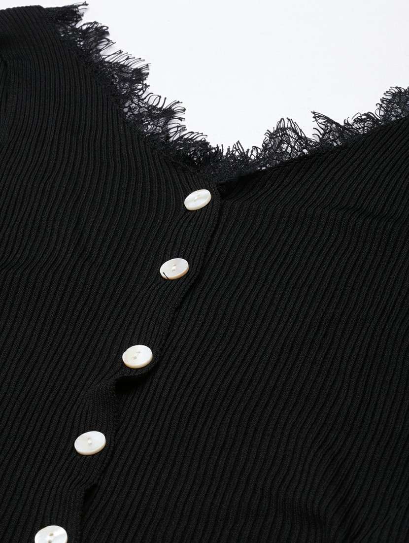 solid black button detailed casual top - 20610676 -  Standard Image - 6