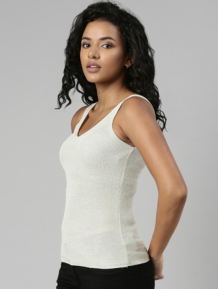 solid cream regular tank top - 20610677 - Standard Image - 1