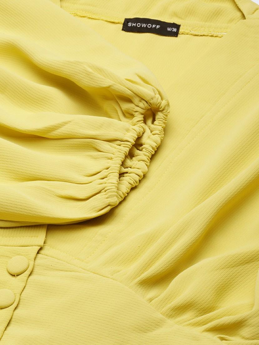 solid yellow blouson crop top - 20610685 - Standard Image - 6