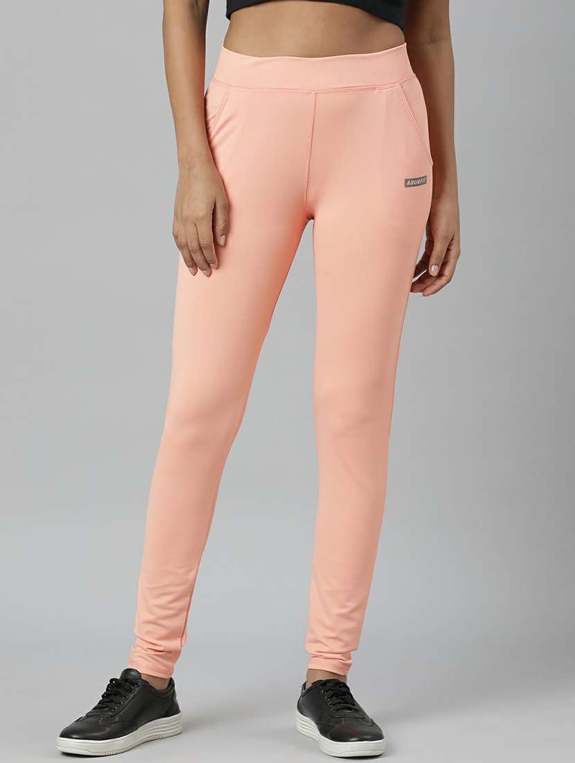 women high rise solid track pant