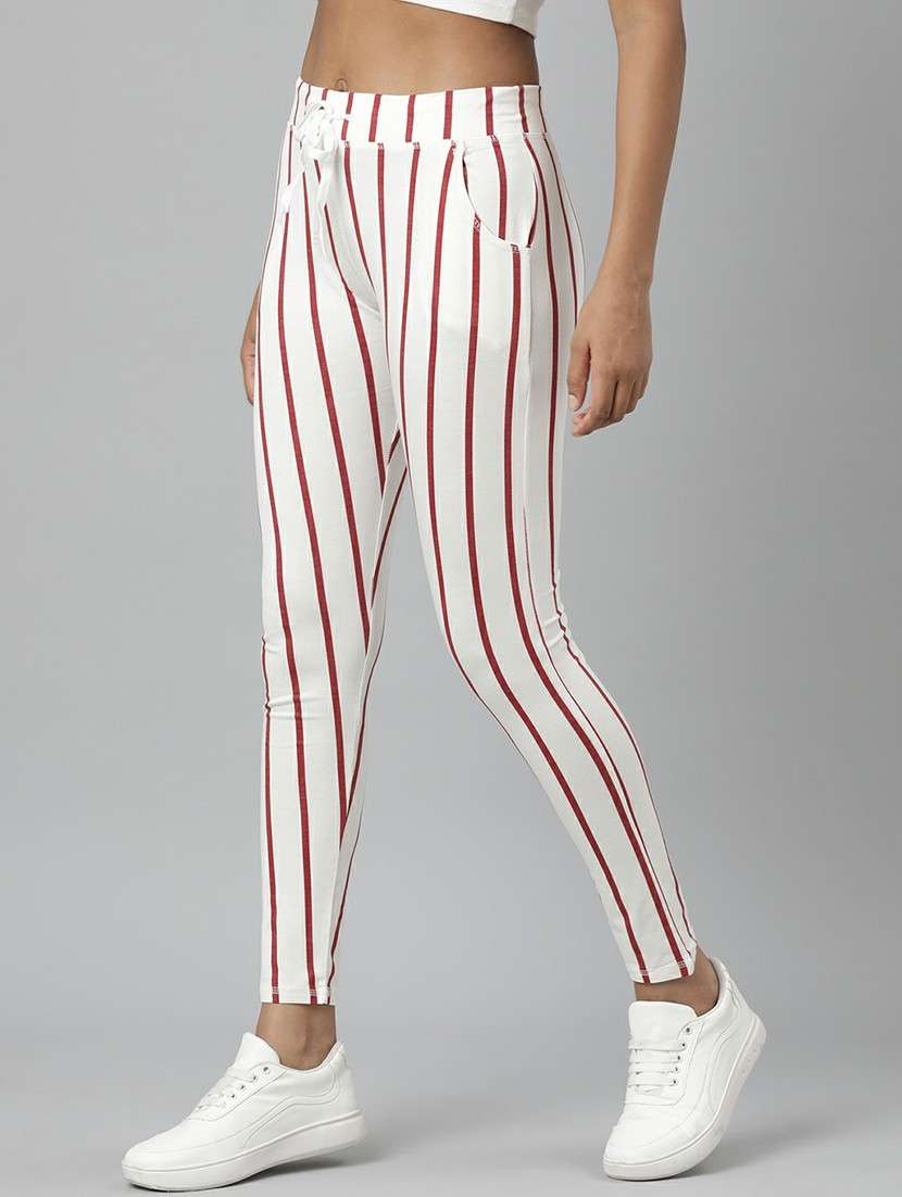 women high rise striped track pant - 20610715 -  Standard Image - 1