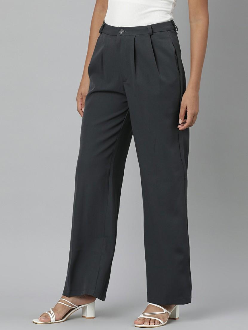 women mid rise solid pleated trouser - 20610873 - Standard Image - 1