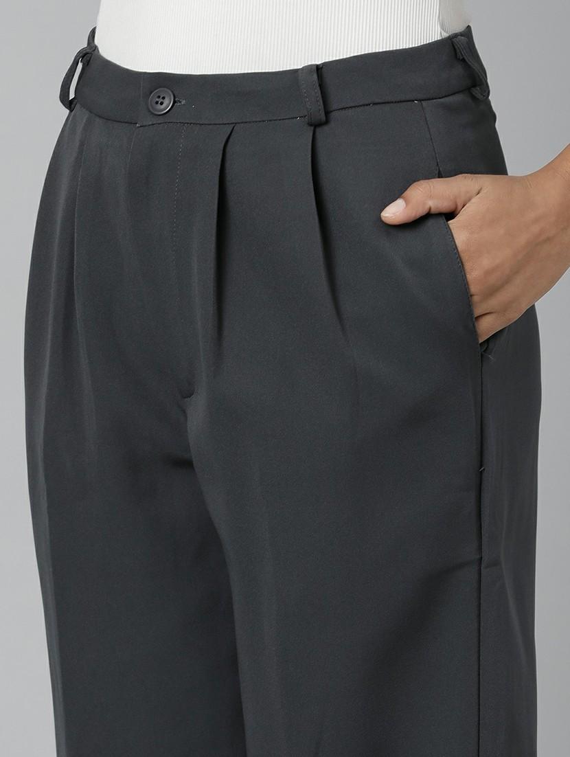 women mid rise solid pleated trouser - 20610873 - Standard Image - 4