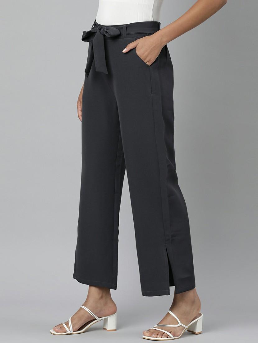 women mid rise solid flat front trouser - 20610875 - Standard Image - 1