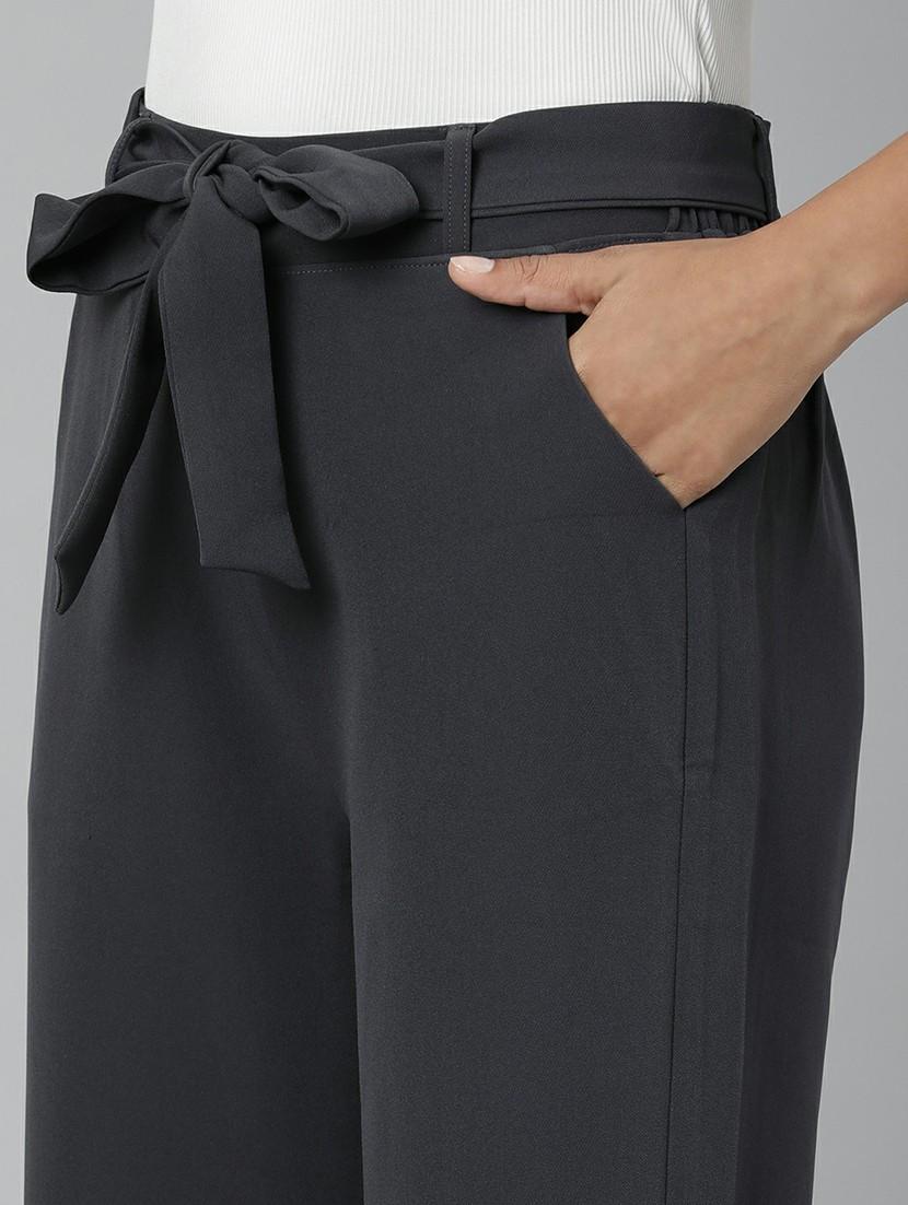 women mid rise solid flat front trouser - 20610875 - Standard Image - 4