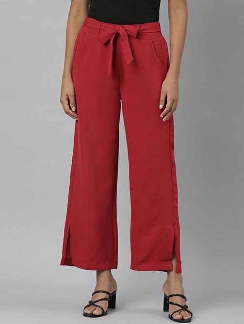 women mid rise solid flat front trouser - 20610876 - Standard Image - 0