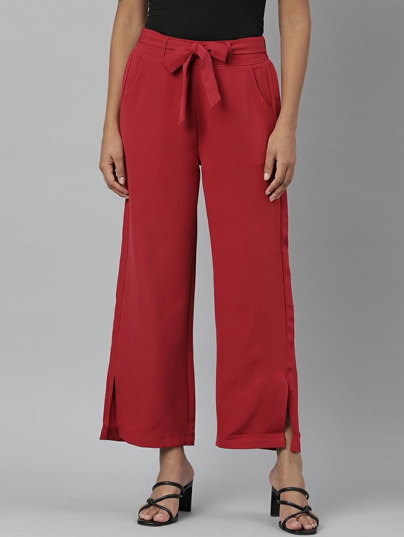 women mid rise solid flat front trouser - 20610876 - Zoom Image - 0