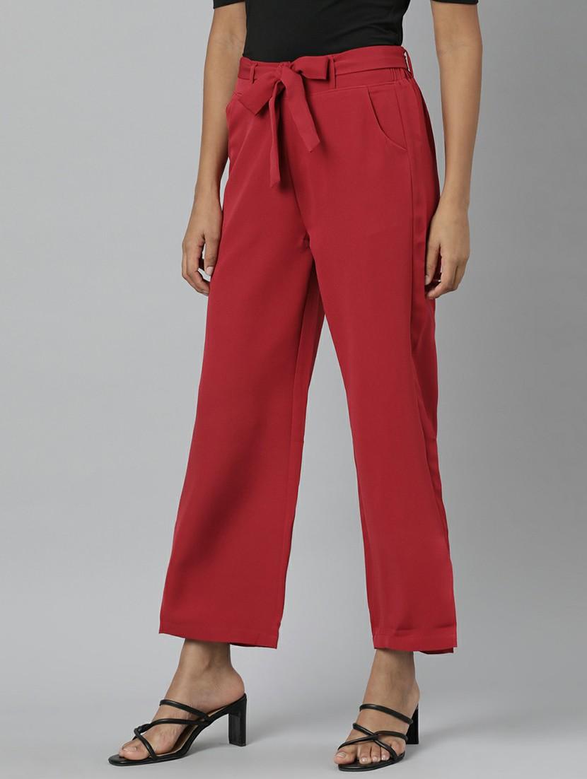 women mid rise solid flat front trouser - 20610876 - Standard Image - 1