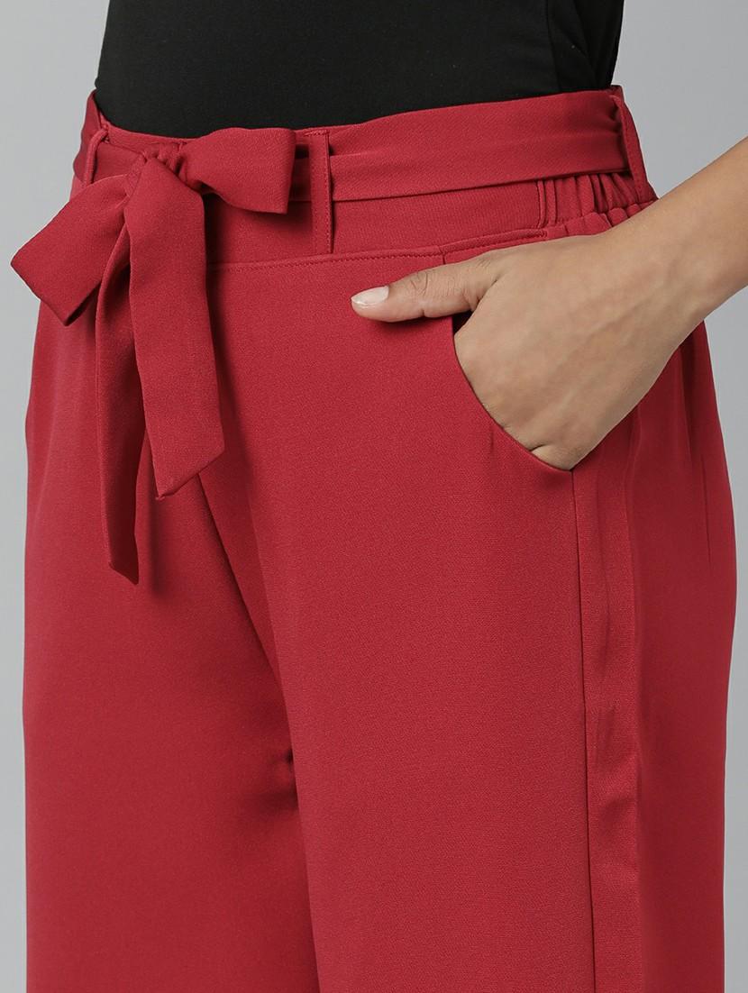 women mid rise solid flat front trouser - 20610876 - Standard Image - 4