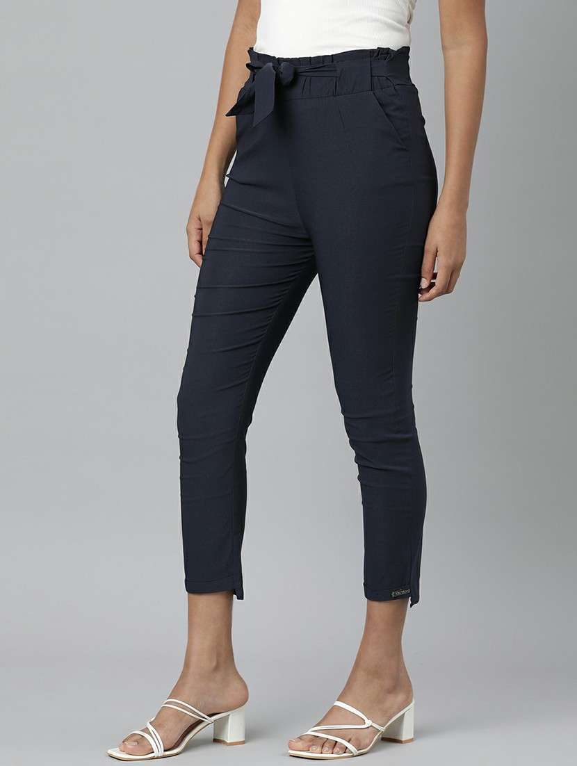 navy blue cotton peg trouser - 20610879 - Standard Image - 1