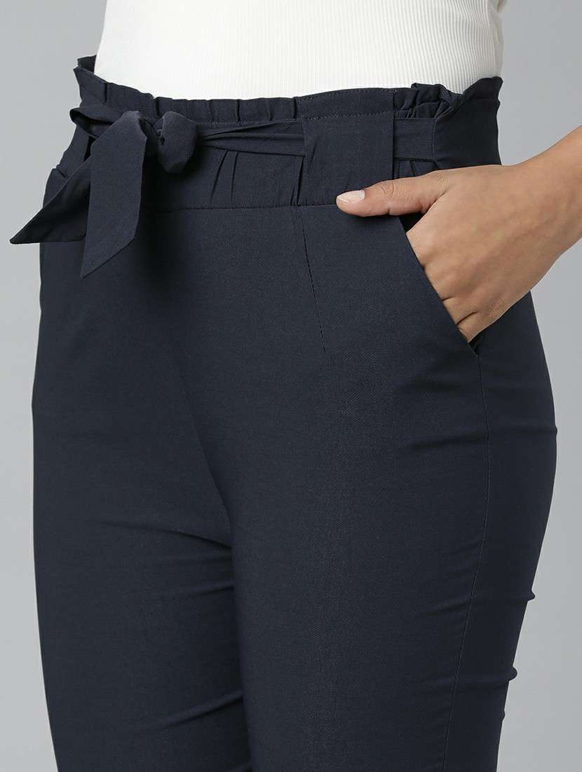 navy blue cotton peg trouser - 20610879 - Standard Image - 4