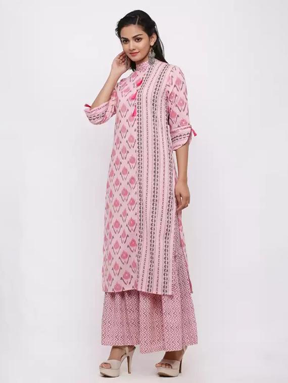 pink three quarter sleeve kurta sharara set - 20610942 -  Standard Image - 1