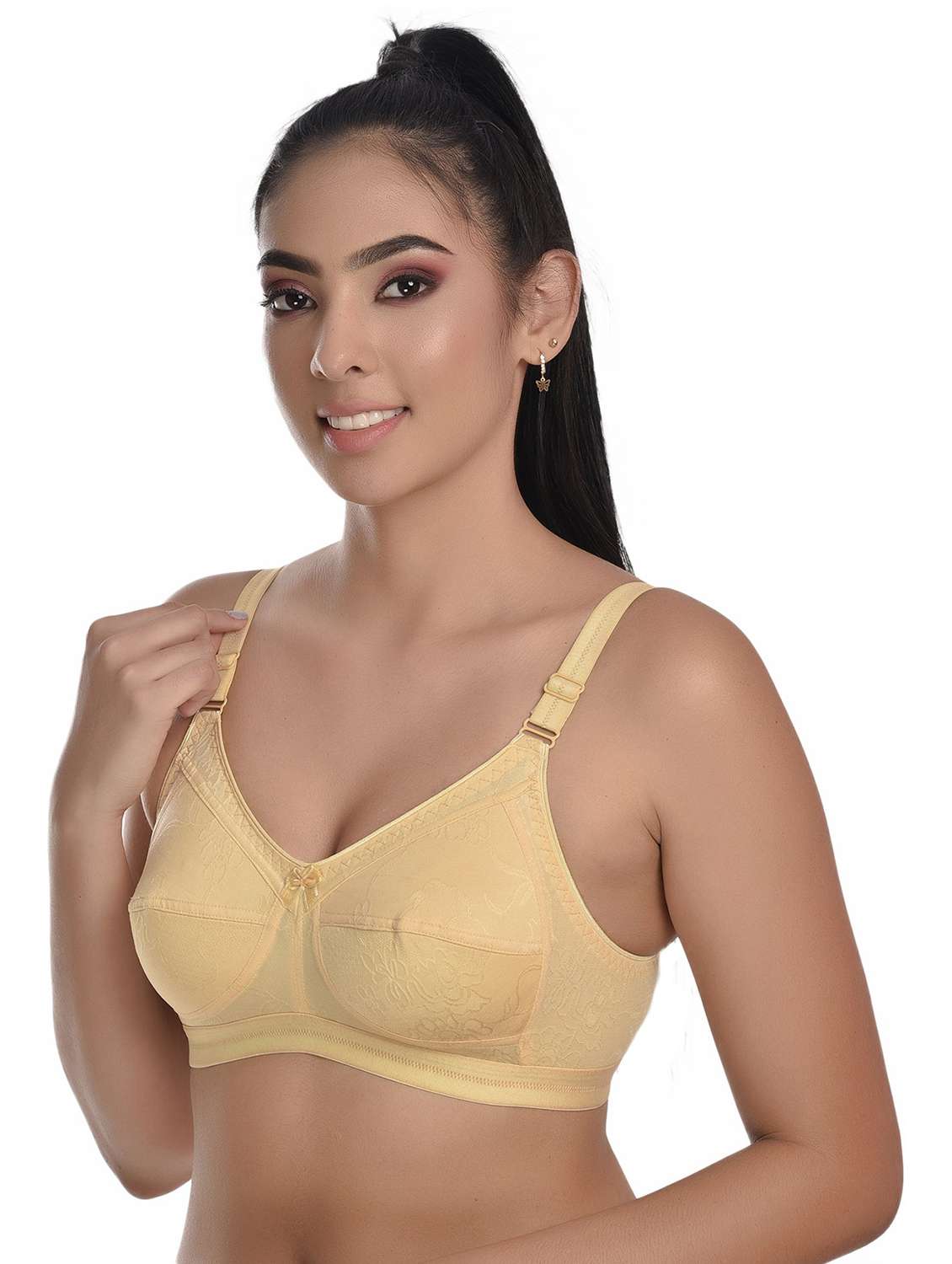 beige cotton blend tshirt bra - 20611166 -  Standard Image - 1
