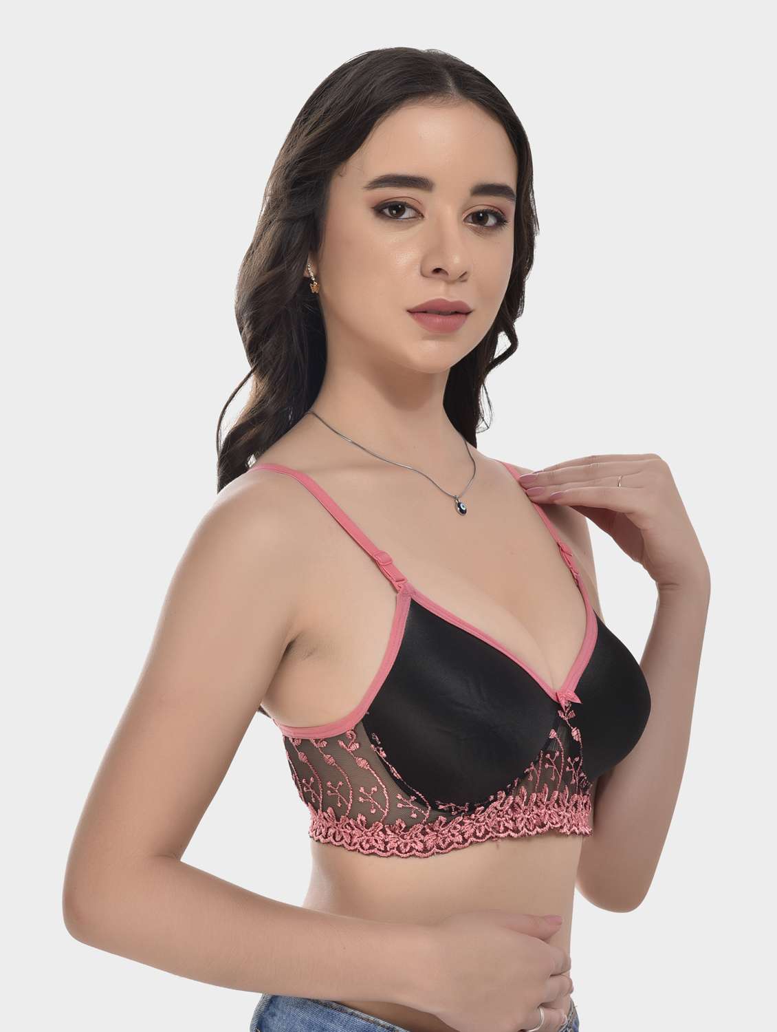 black embroidered net regular bra - 20611236 -  Standard Image - 1