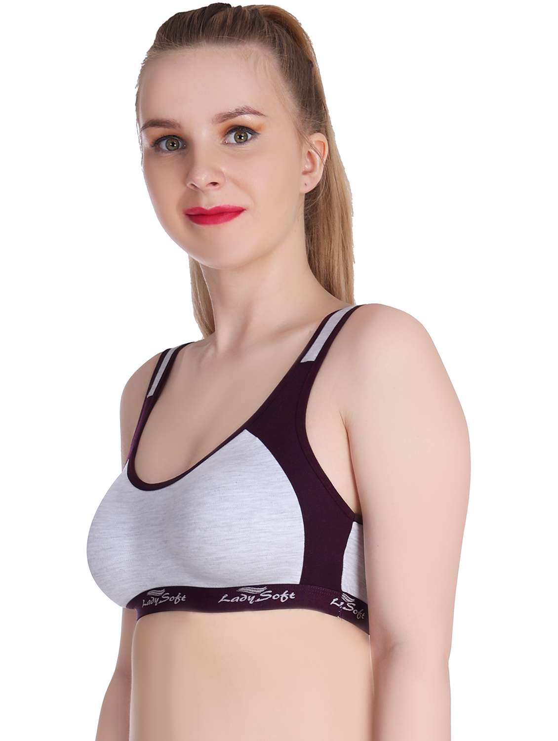 color block cotton blend sporta bra - 20611342 -  Standard Image - 1
