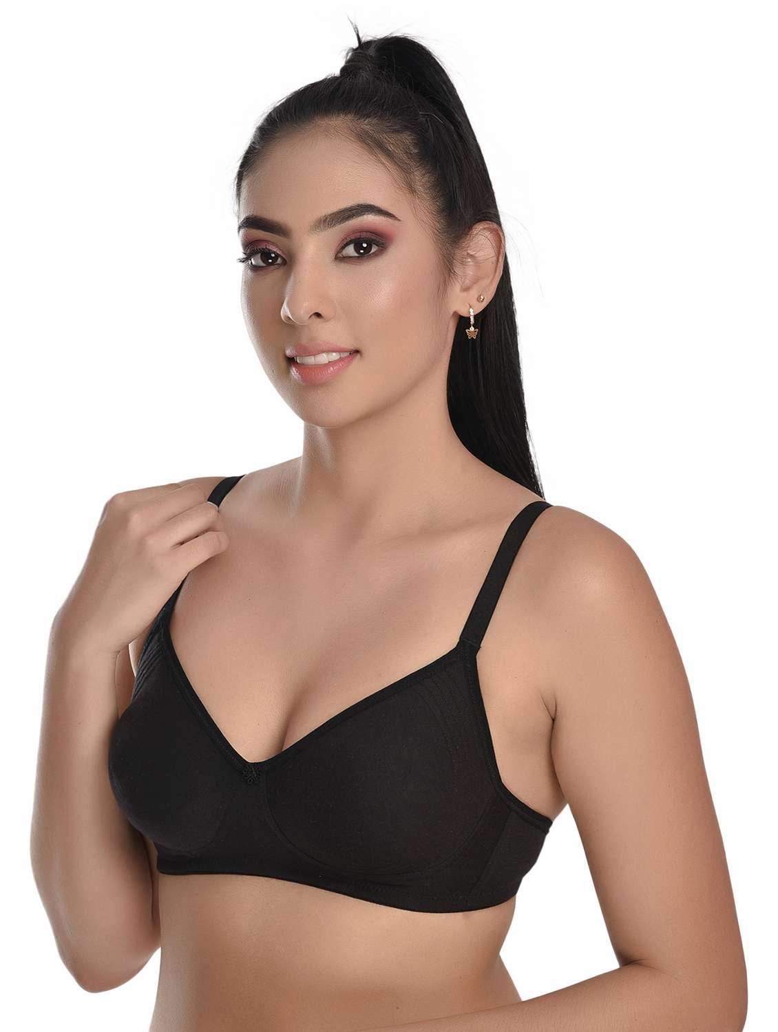 black cotton blend regular bra - 20611484 -  Standard Image - 1
