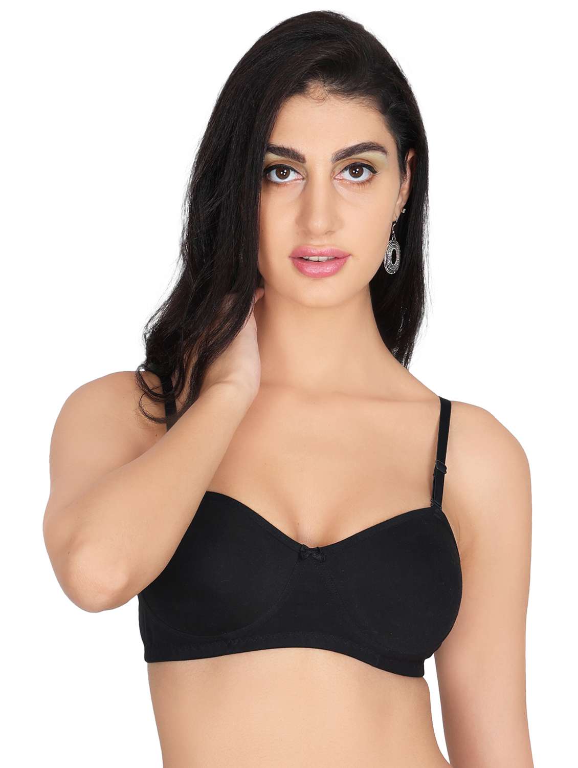 black cotton blend regular bra - 20611674 -  Standard Image - 4
