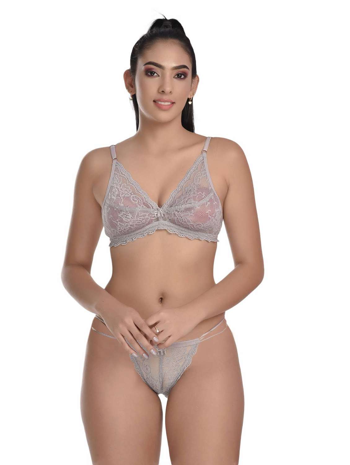 pack of 3 net bra and panty set - 20612011 -  Standard Image - 1