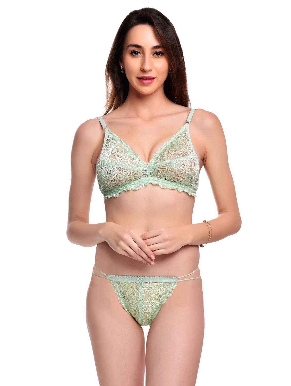 pack of 3 net bra and panty set - 20612012 -  Standard Image - 1