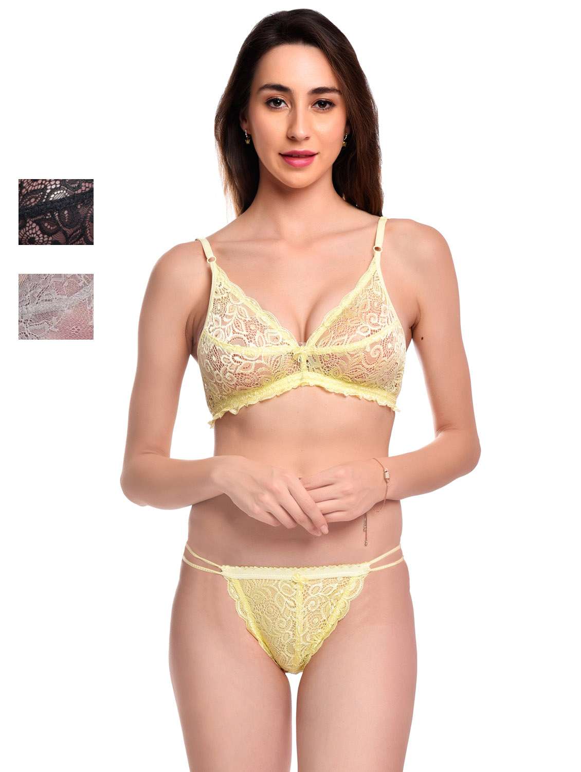 pack of 3 net bra and panty set
